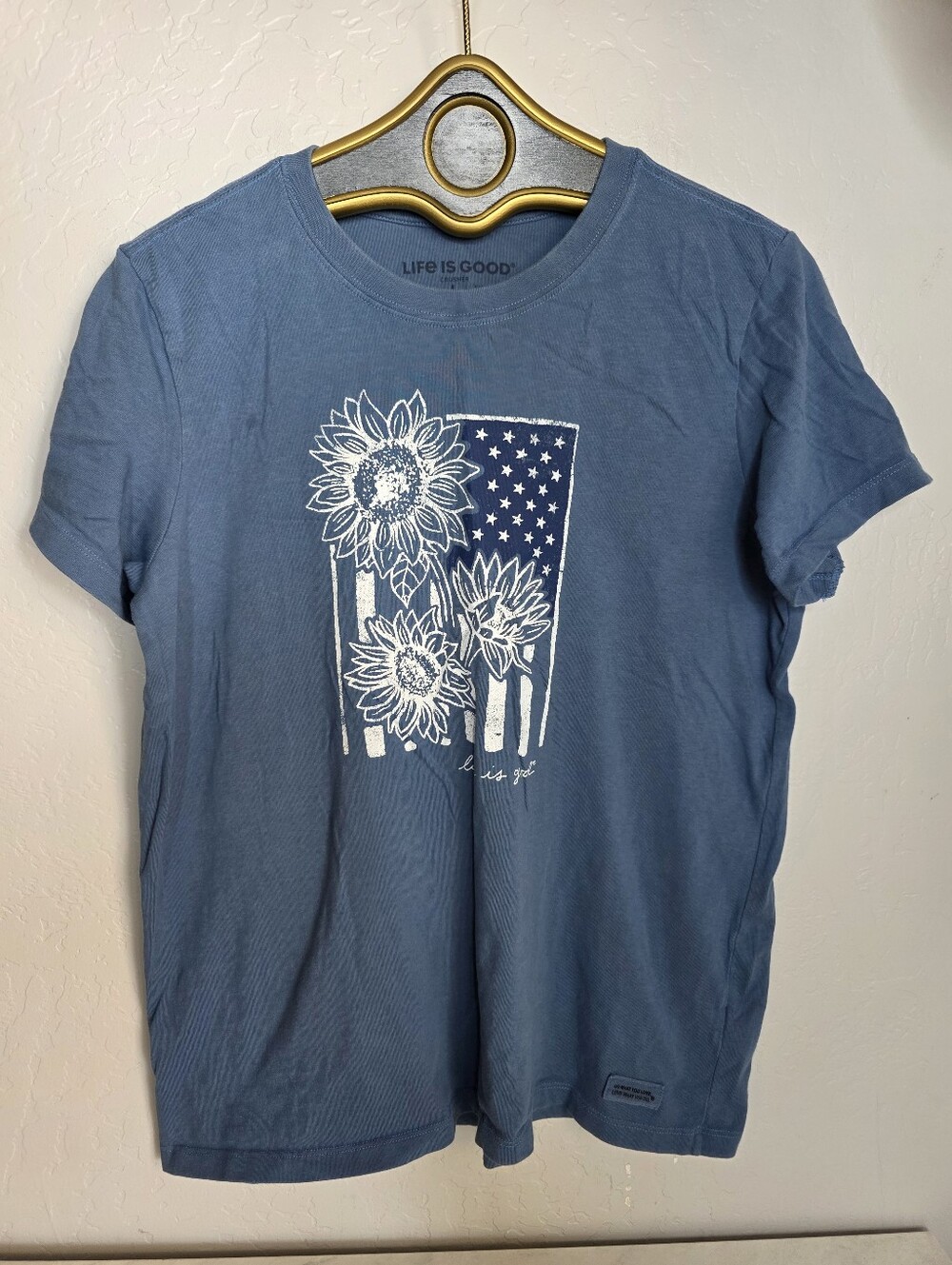 Life Is Good Blue Sunflower Flag Short Sleeve Crusher Tee Size Large